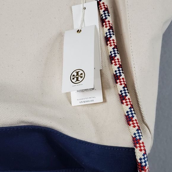 Tory Burch Nautical Canvas Tote East Coast Embroidery Includes Dust Bag NWT $350 - Picture 5 of 9